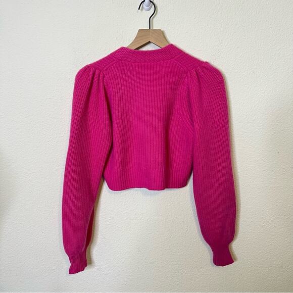 LoveShackFancy Avignon Cropped Appliquéd Ribbed Cashmere Cardigan Fuchsia XS - Picture 11 of 13